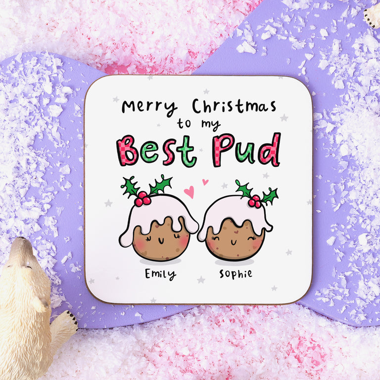 Best Pud - Personalised Name Christmas Coaster
