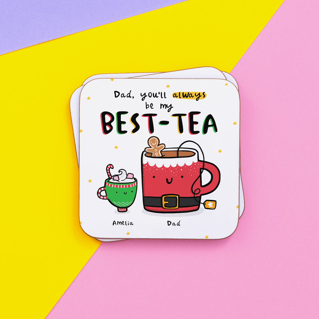 Dad Best-Tea Personalised Christmas Coaster