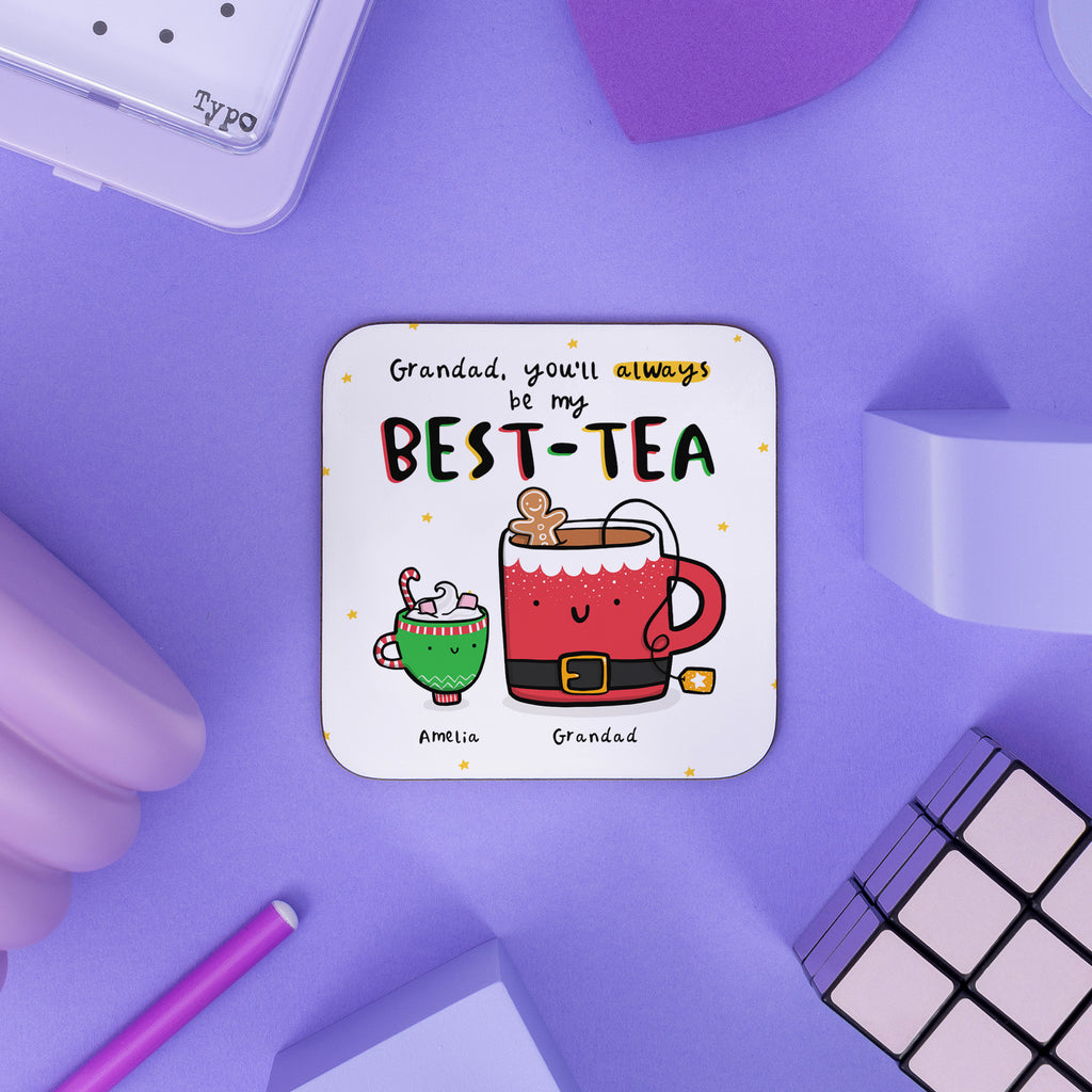 Grandad Best-Tea Personalised Christmas Coaster