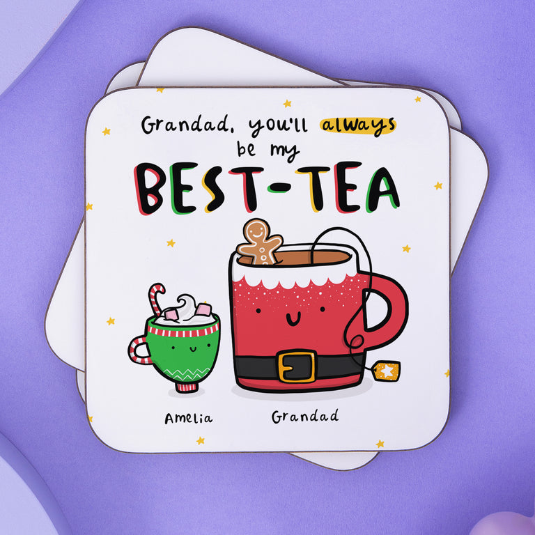 Grandad Best-Tea Personalised Christmas Coaster