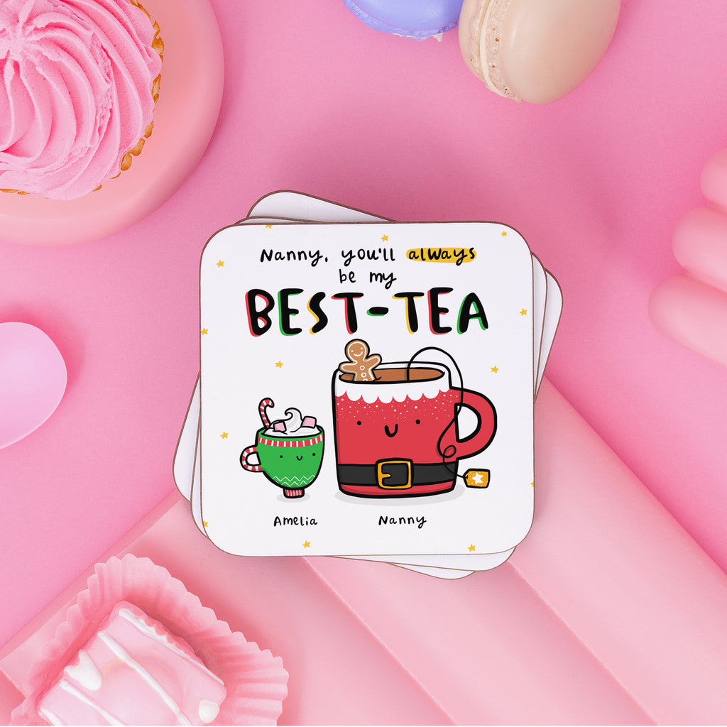 Nanny Best-Tea Personalised Christmas Coaster
