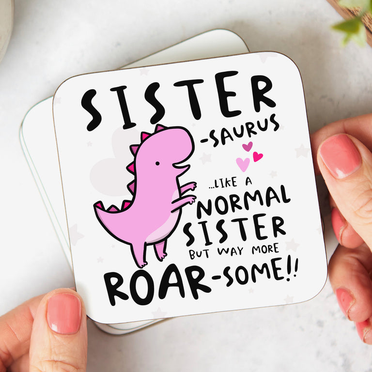 Sistersaurus Birthday Coaster