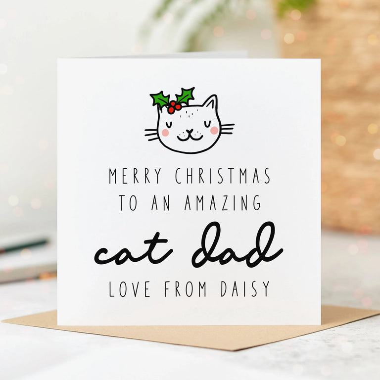 Amazing Cat Dad Personalised Christmas Card