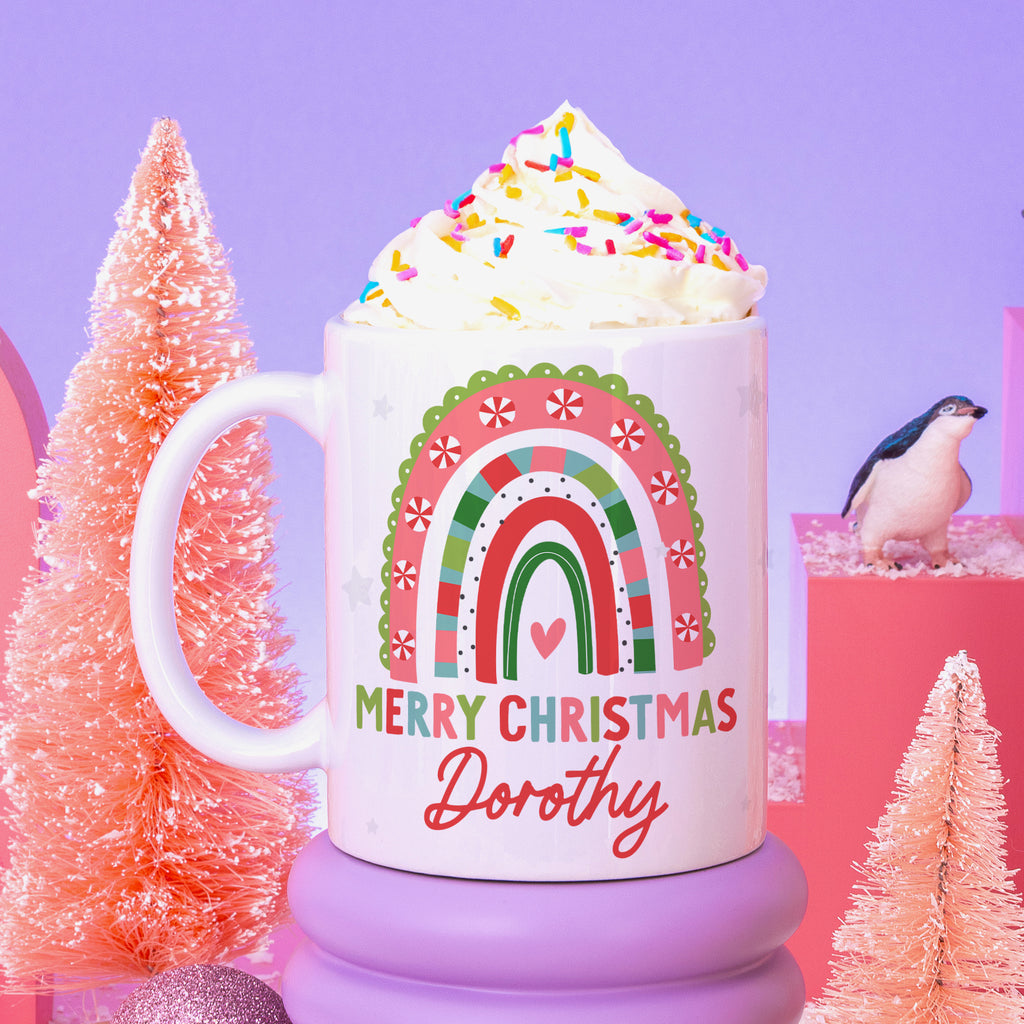 Rainbow Personalised Name Christmas Mug