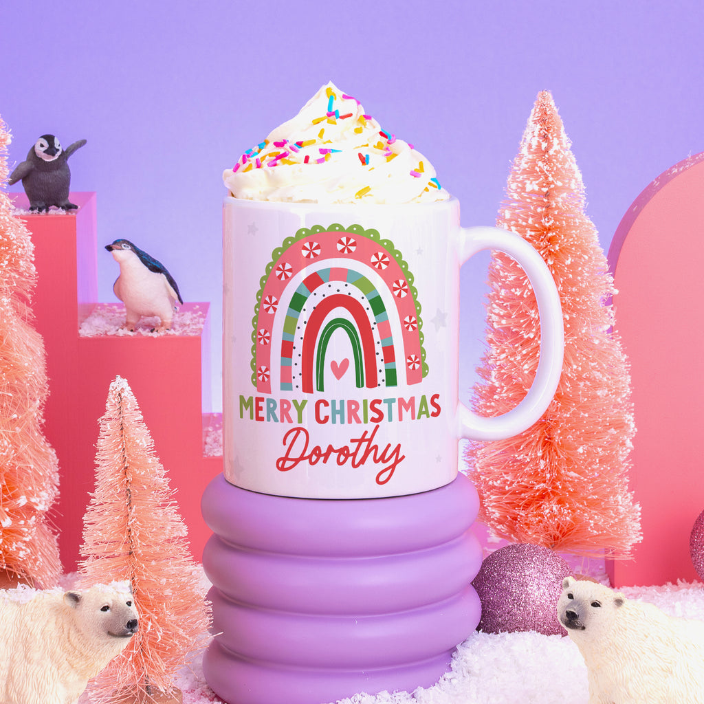 Rainbow Personalised Name Christmas Mug