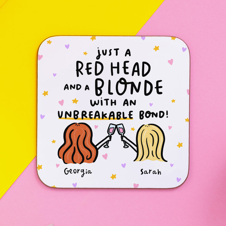 Unbreakable Bond - Red Head and Blonde Personalised Coaster
