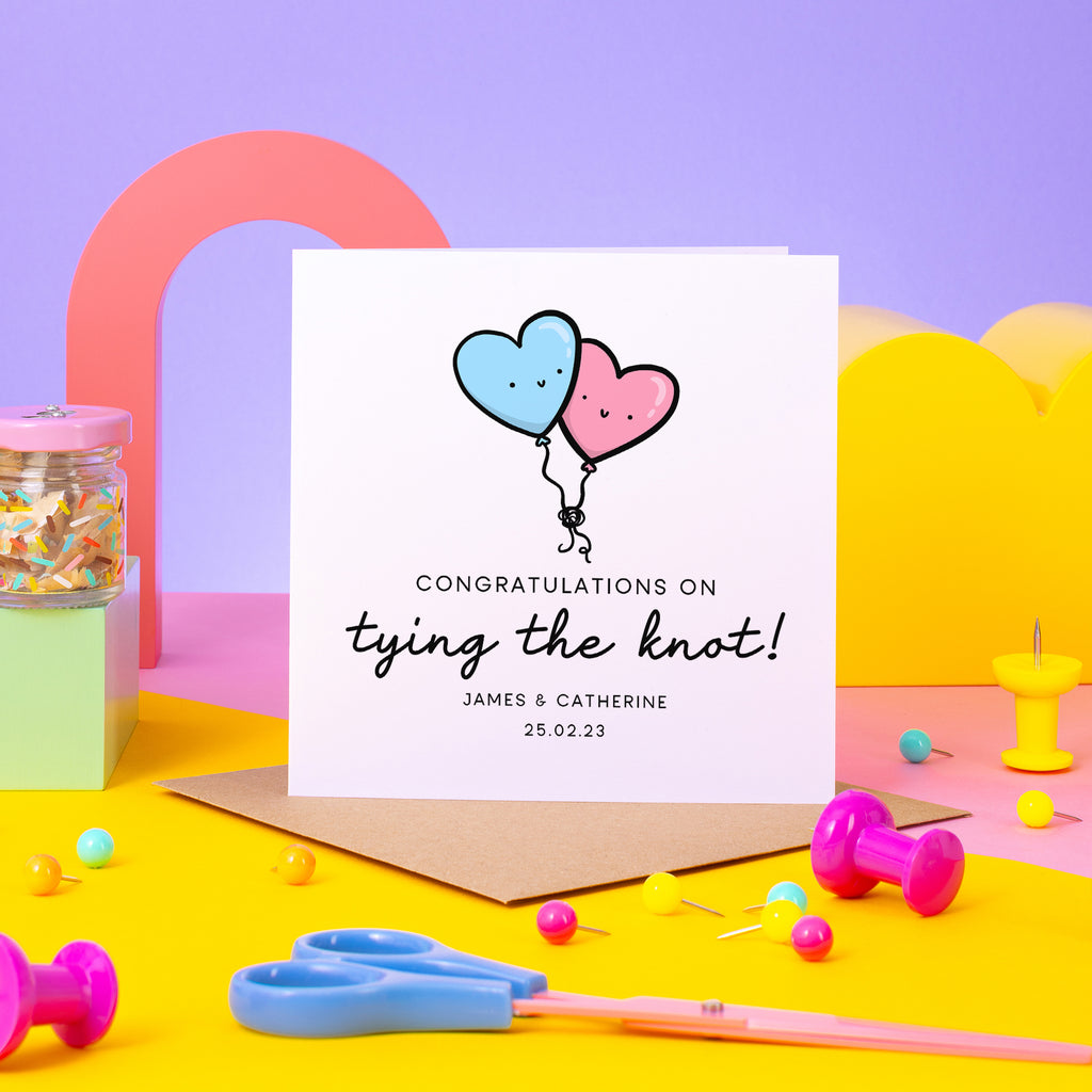 Tying The Knot Congratulations Card - Blue & Pink