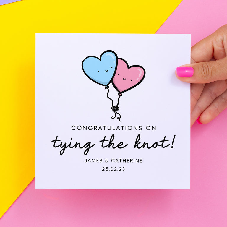 Tying The Knot Congratulations Card - Blue & Pink