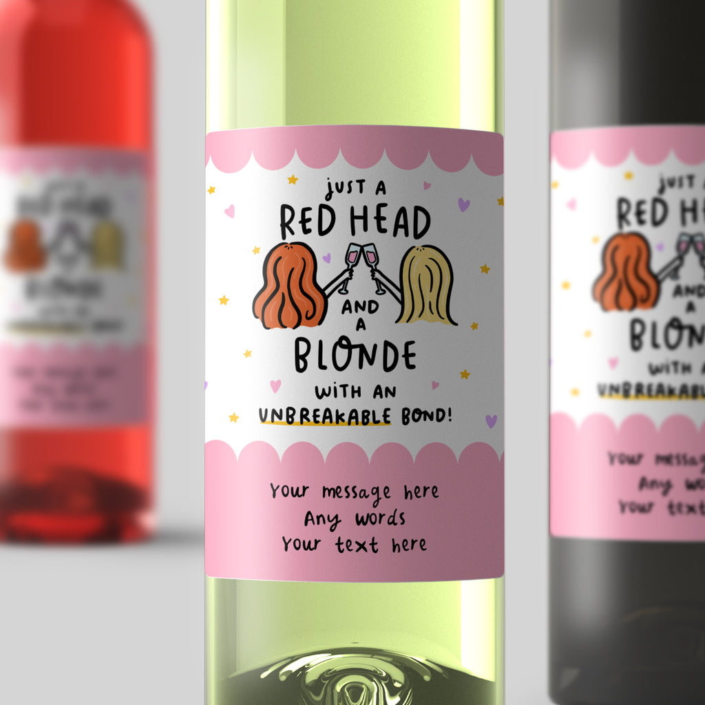 Red Head and Blonde with Unbreakable Bond Wine Label