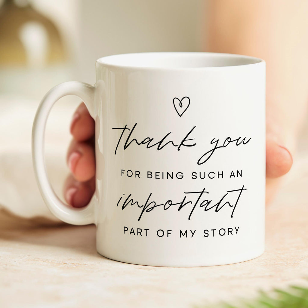 Set of 5 Mugs - Thank You For Being Such An Important Part of My Story - Black Text - Mug Gift Bundle - Thank You Appreciation Teacher Gift, End of School, Doctor Nurse Gift, Surgery Thank You, Physio, Recovery, Colleagues