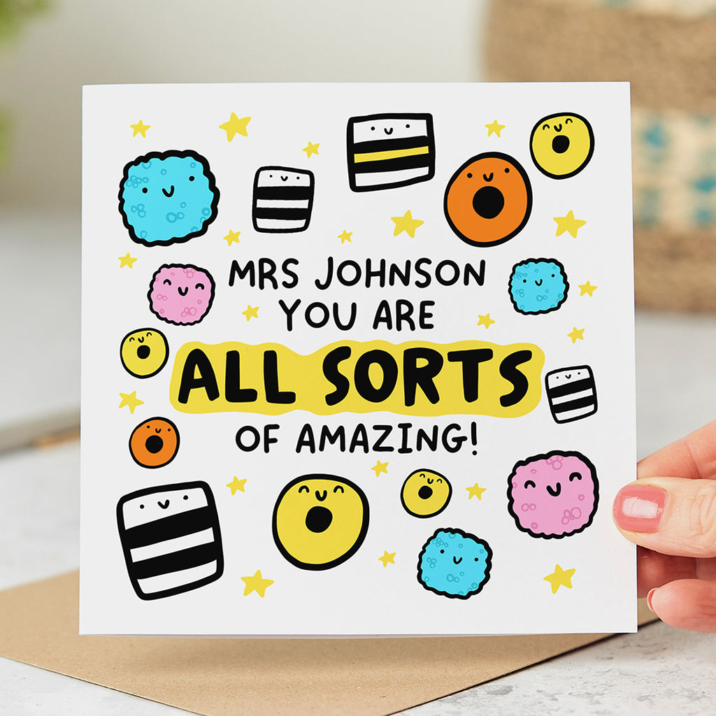 Personalised Thank You Card - Teacher All Sorts of Amazing