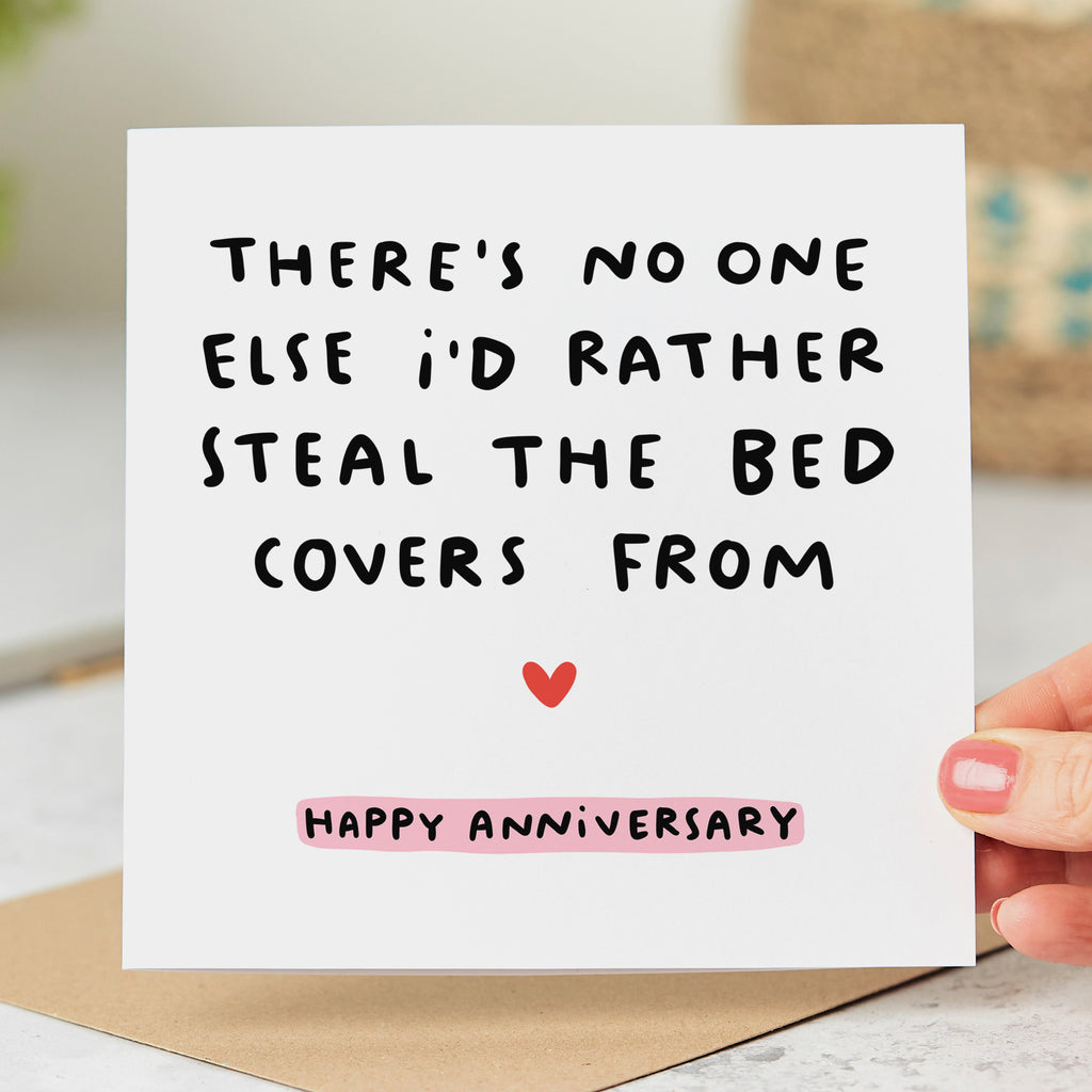Bed Covers Anniversary Card