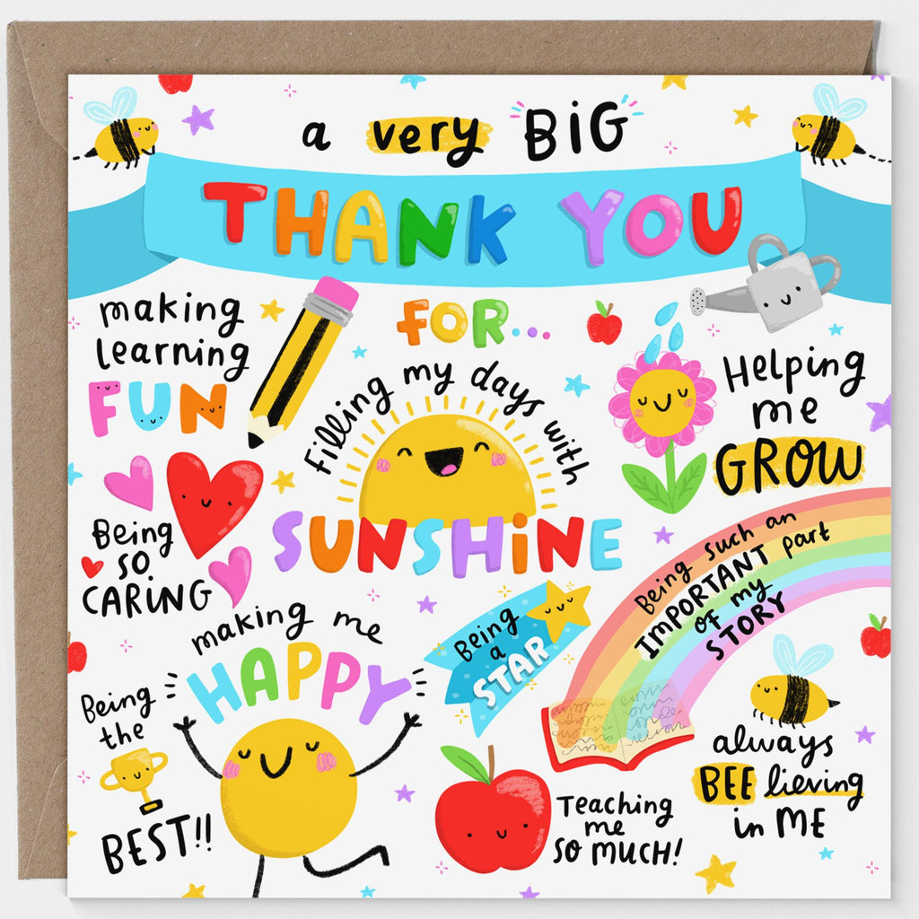 A Very Big Thank You Card For Teacher - End Of School, Teaching Assistant, Daycare, Nursery, Childminder, SENCO