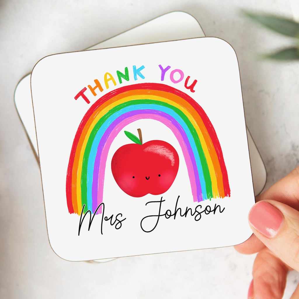 Thank You Coaster for Teacher, Gift for Teacher, End of Term Gift, Leaving Gift, Rainbow, Apple