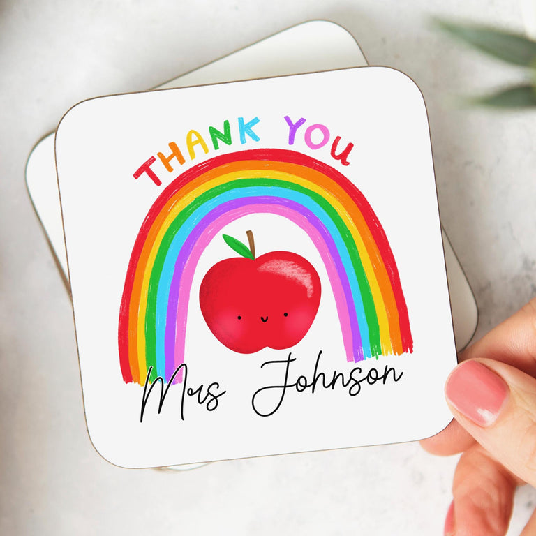 Thank You Coaster for Teacher, Gift for Teacher, End of Term Gift, Leaving Gift, Rainbow, Apple