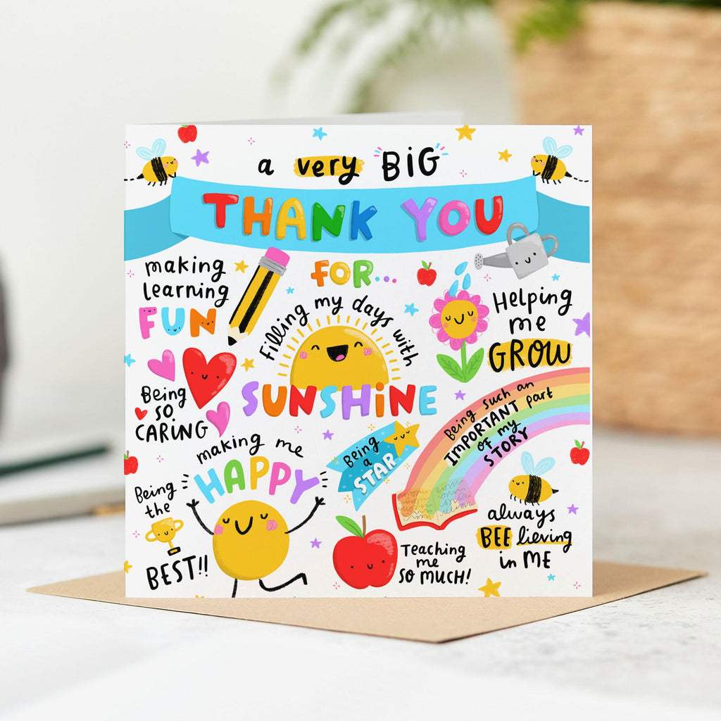 A Very Big Thank You Card For Teacher - End Of School, Teaching Assistant, Daycare, Nursery, Childminder, SENCO