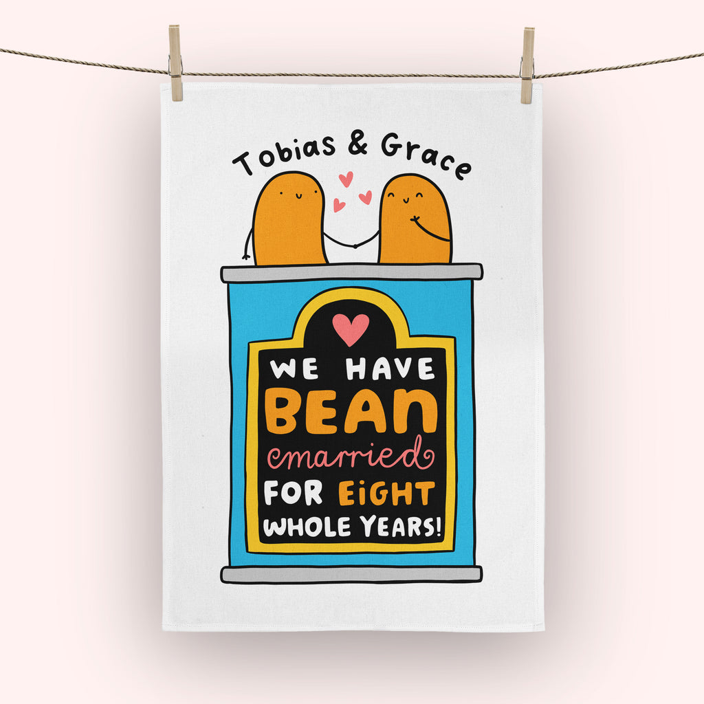 Bean Married 8 Years Personalised Tea Towel