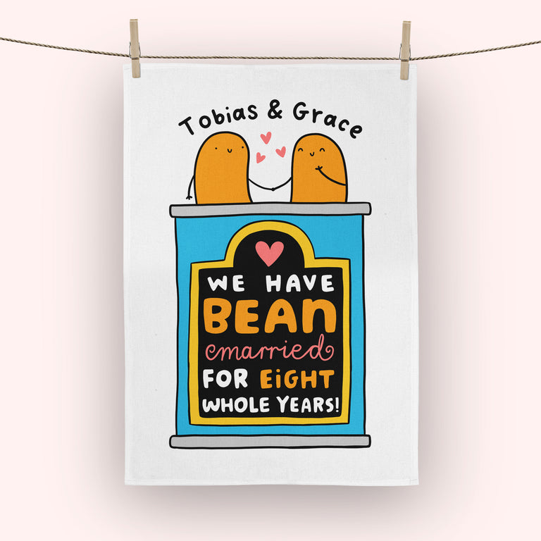 Bean Married 8 Years Personalised Tea Towel