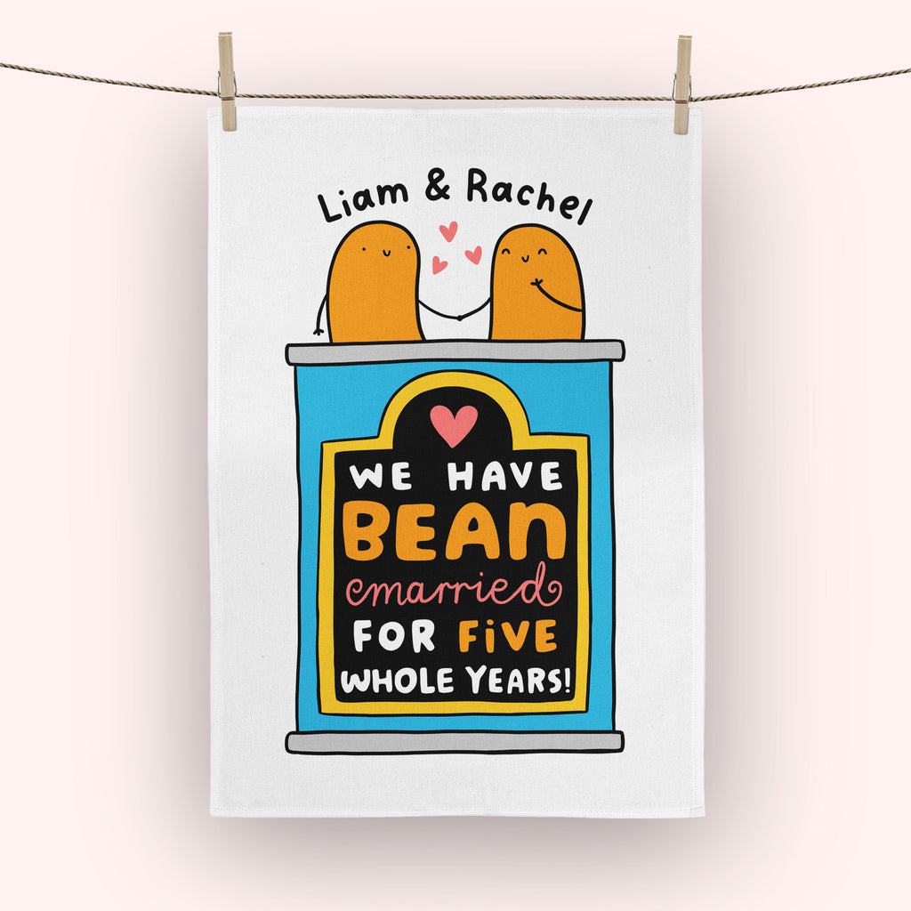 Bean Married 5 Years Personalised Tea Towel