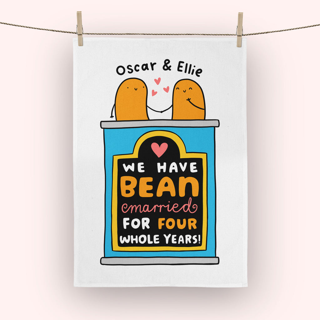 Bean Married 4 Years Personalised Tea Towel
