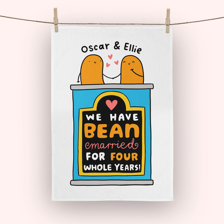 Bean Married 4 Years Personalised Tea Towel