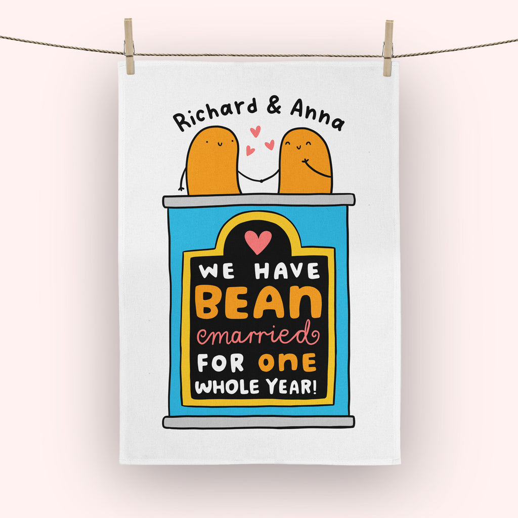 Bean Married 1 Year Personalised Tea Towel