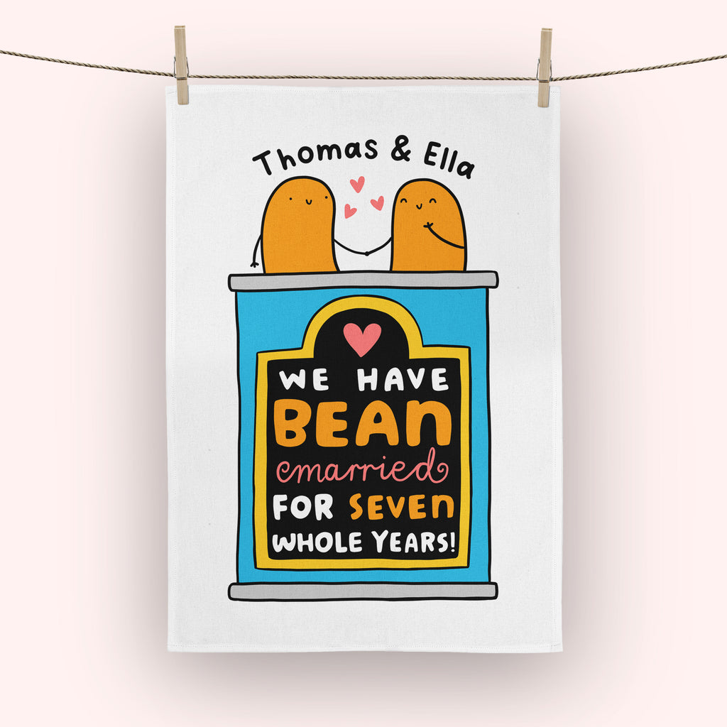 Bean Married 7 Years Personalised Tea Towel