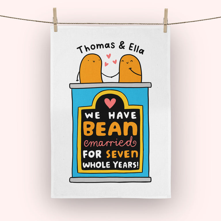 Bean Married 7 Years Personalised Tea Towel