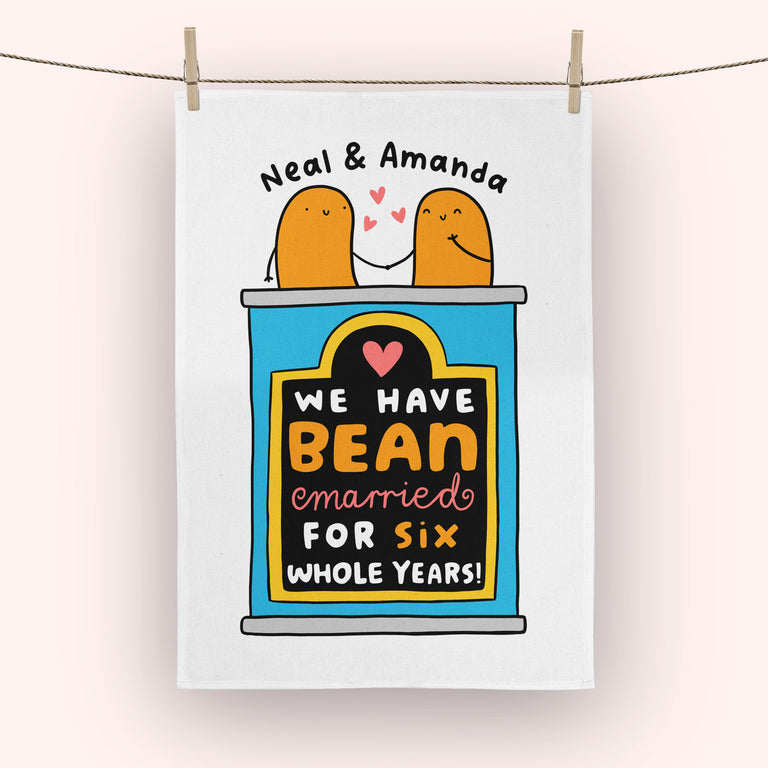 Bean Married 6 Years Personalised Tea Towel