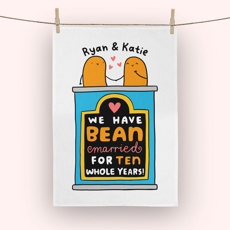 Bean Married 10 Years Personalised Tea Towel