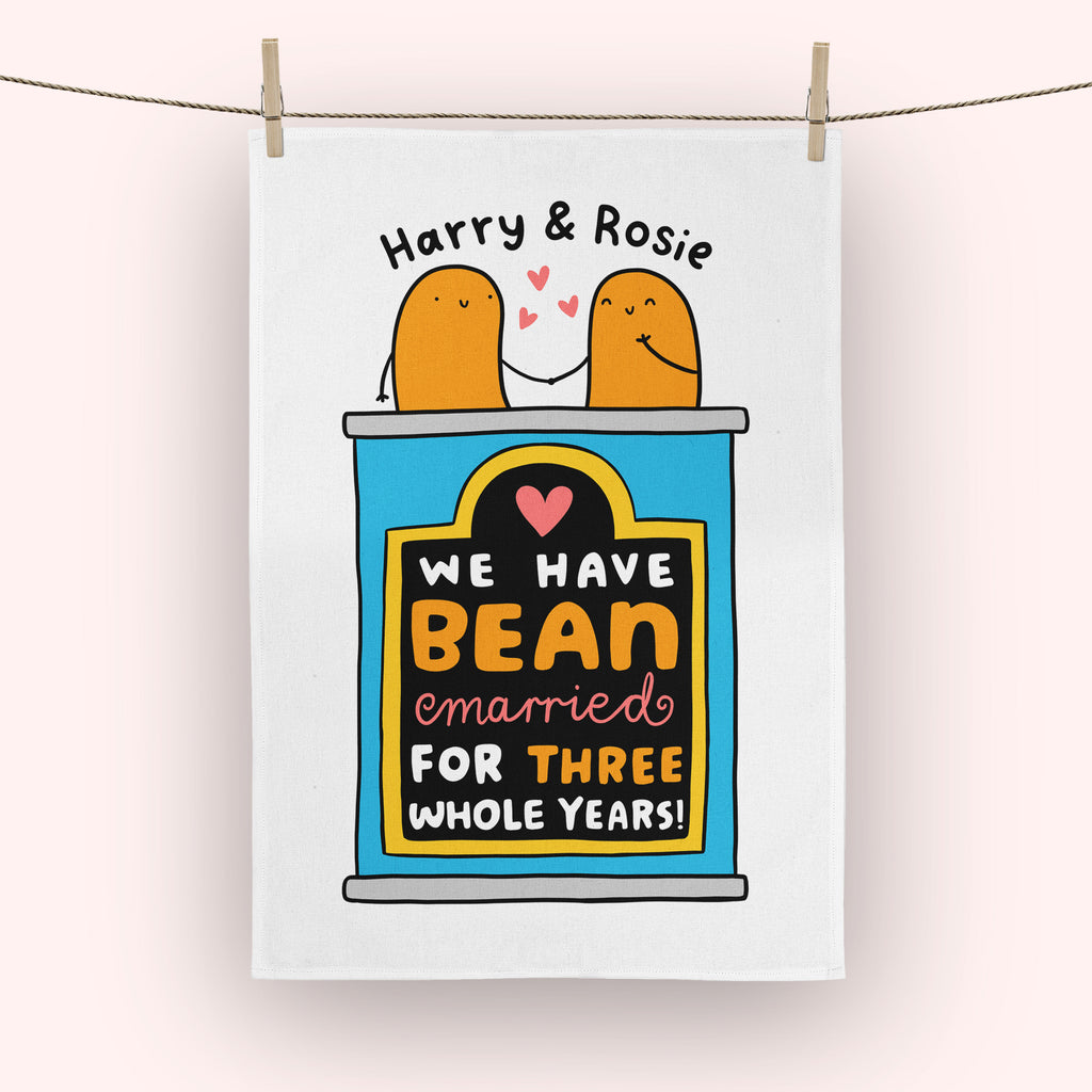 Bean Married 3 Years Personalised Tea Towel