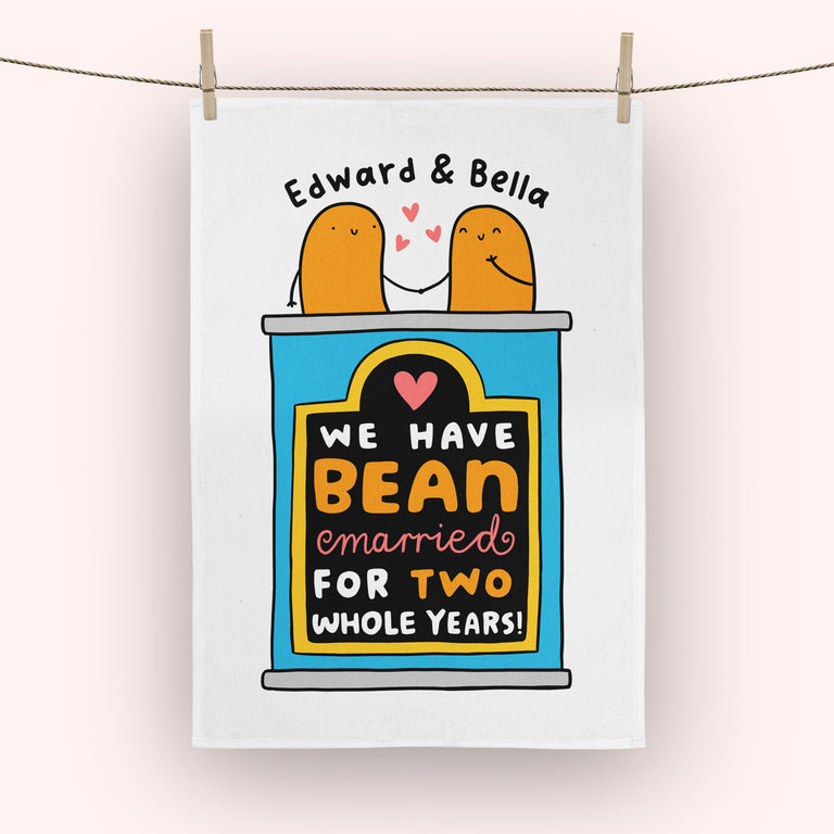 Bean Married 2 Years Personalised Tea Towel