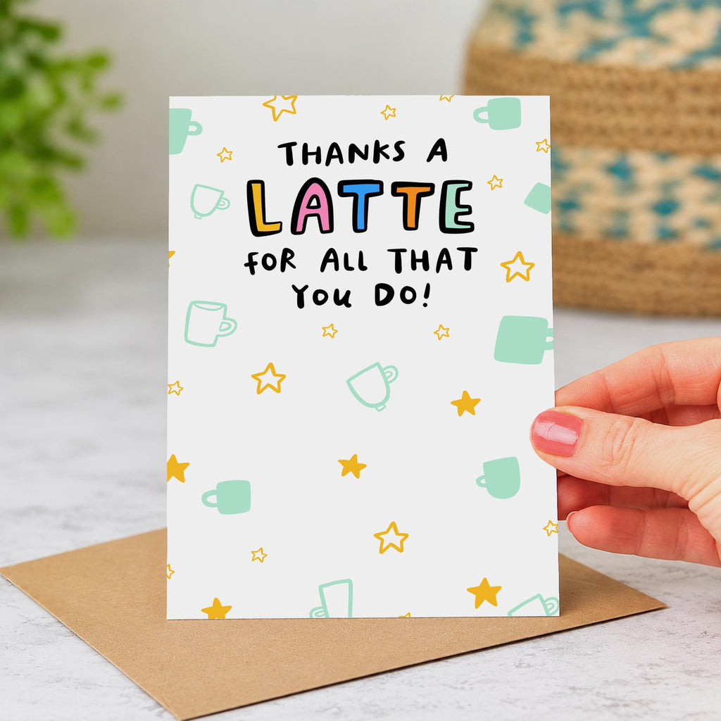 Thanks A Latte Gift Card Holder - Funny Teacher Gift - Coffee Lover, Employee, Friend, Colleague, Teacher Thank You, Appreciation End of School Gift - For Teaching Assistant, Nursery, Daycare, Childminder, Head Teacher, Tutor, Coach, Mentor, SENCO