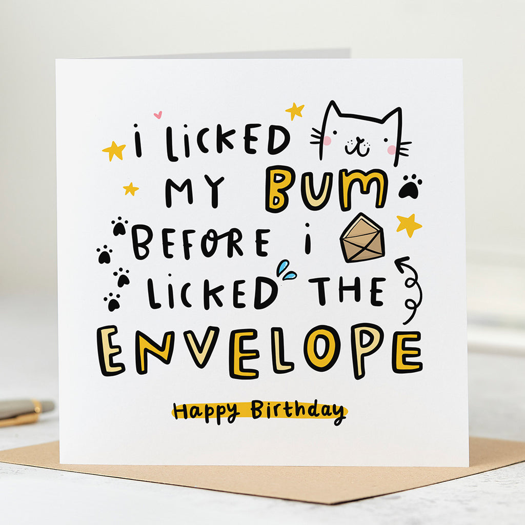 Cat Licked The Envelope Birthday Card