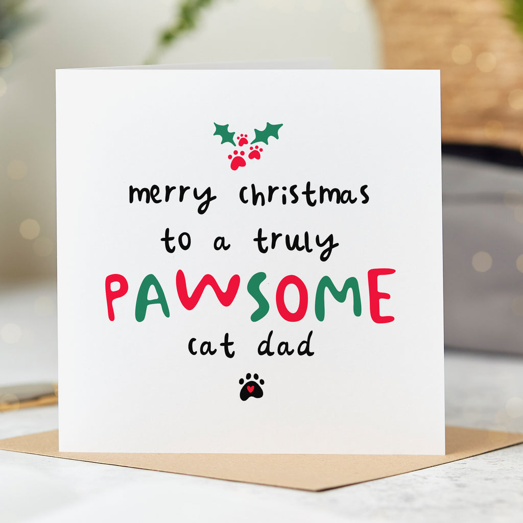 Cat Dad Pawsome Christmas Card