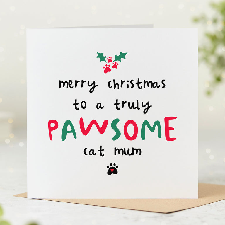 Cat Mum Pawsome Christmas Card