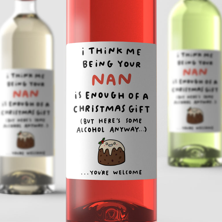 Nan Enough Christmas Wine Label