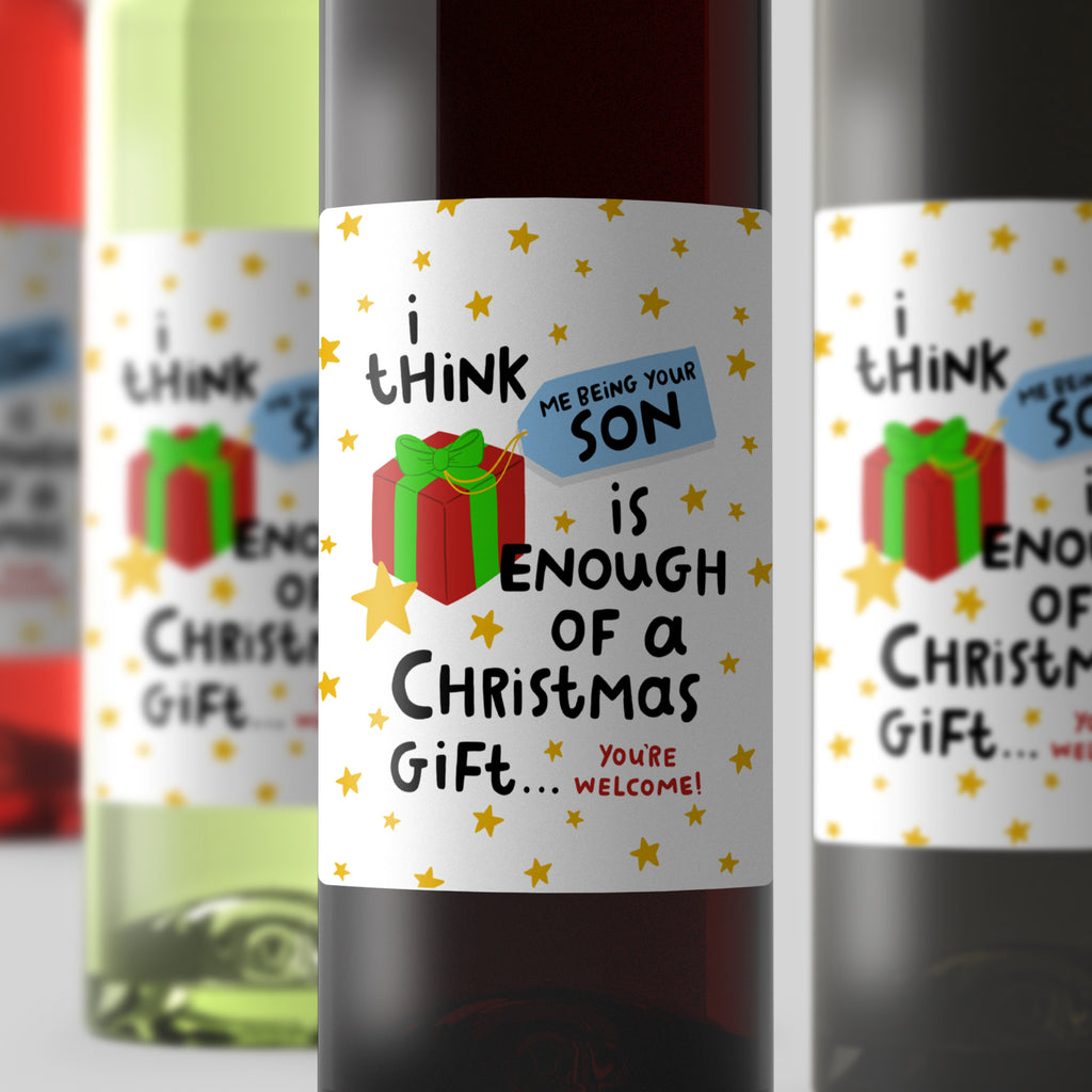 Personalised Christmas Wine Label - Son Enough