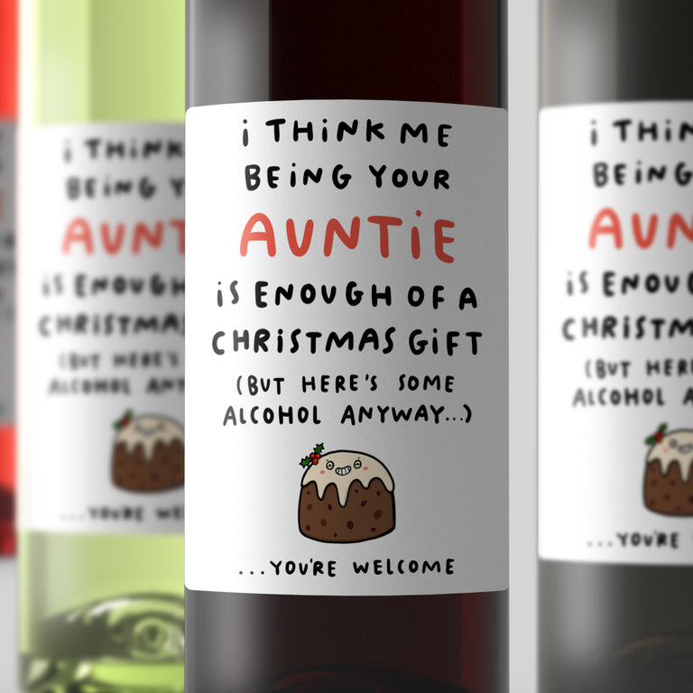 Me Being Your Auntie Christmas Wine Label