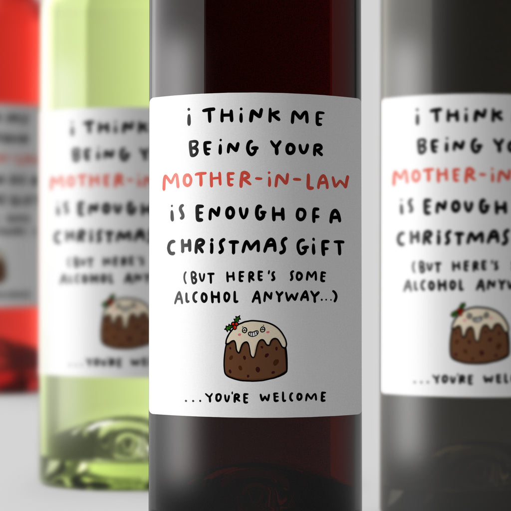 Mother-in-law Enough Christmas Wine Label