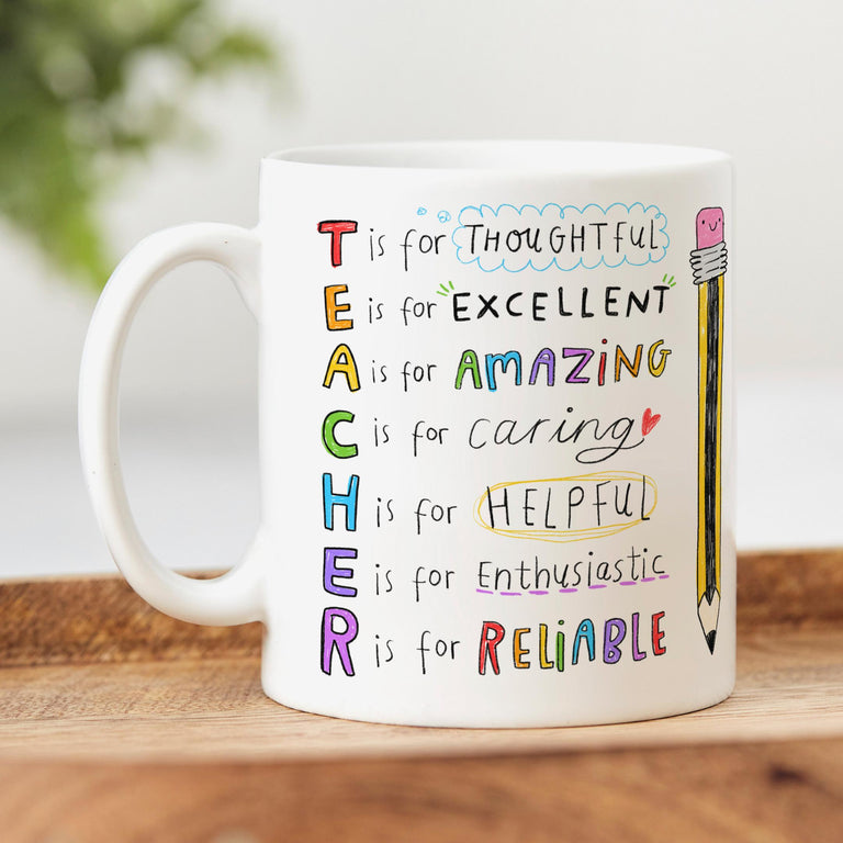 Teacher Mug - T is for Thoughtful, E is for... | Teacher End of School Gift, End Of Term, Teacher Appreciation Thank You Gift From Child