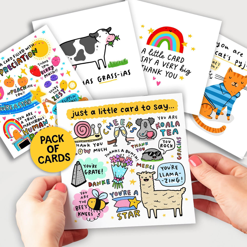 Fun Thank You Card Pack | Bundle of 5 Greeting Cards | Appreciation, For Friend, Teacher, Colleague, Nurse, Doctor