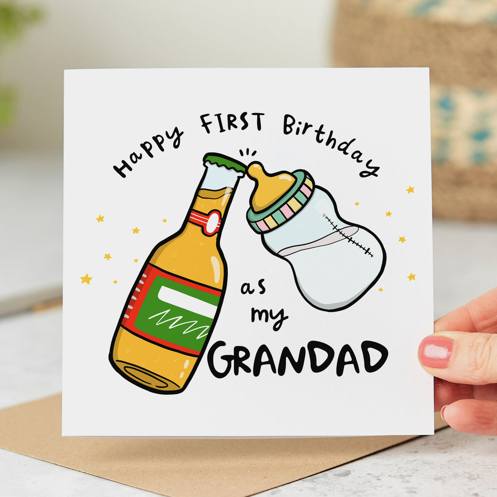 Grandad Beer and Bottle First Birthday Card