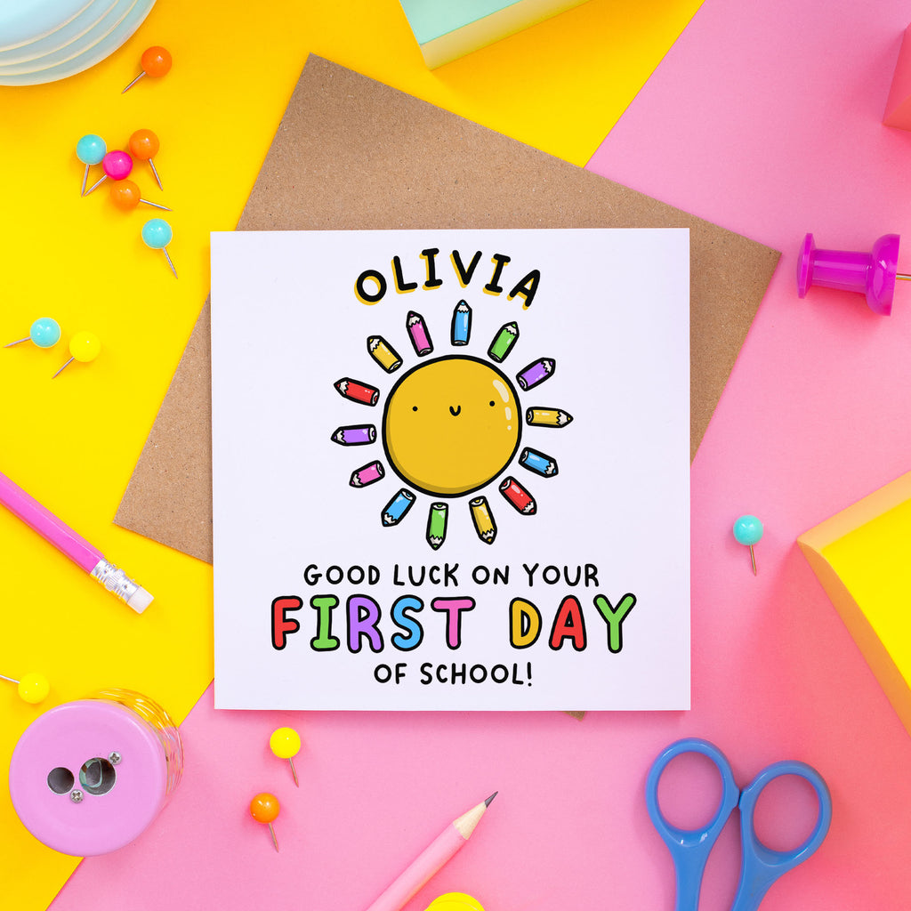 Good Luck On Your First Day Of School Personalised Card
