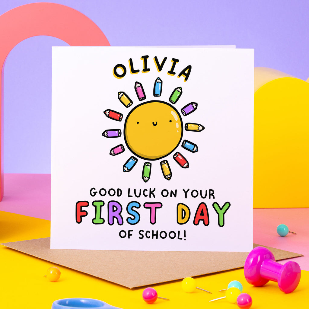 Good Luck On Your First Day Of School Personalised Card