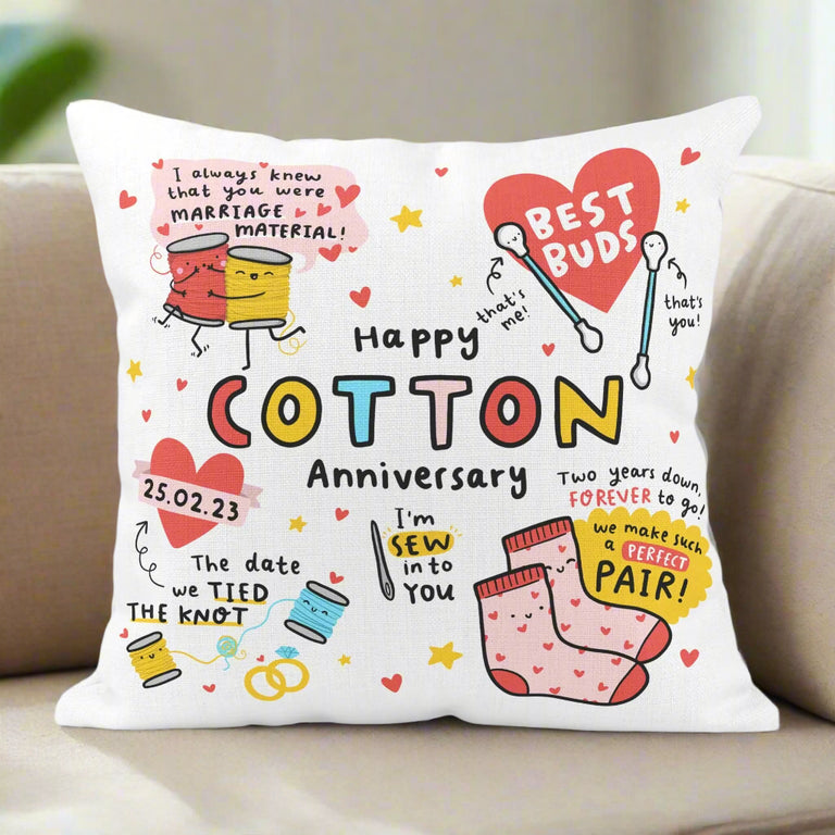 Happy Cotton Anniversary Personalised Cushion