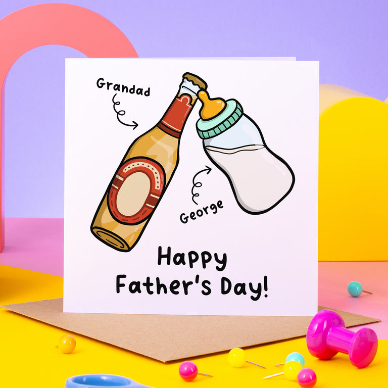 Beer & Bottle Personalised Father's Day Card for Grandad