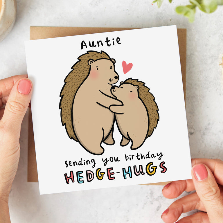 Auntie Hedge Hugs Birthday Card