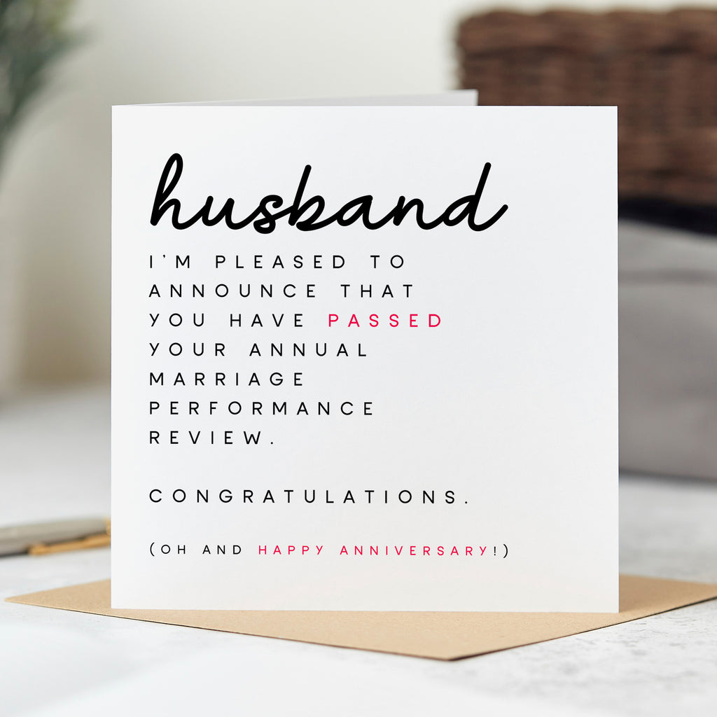 Husband Performance Review Anniversary Card