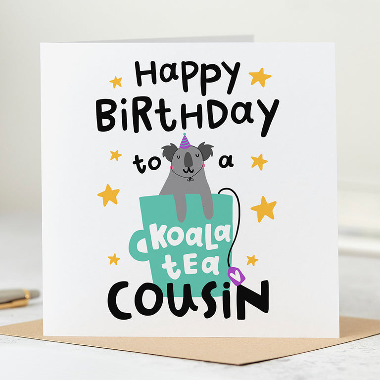 Koala Tea Cousin Birthday Card